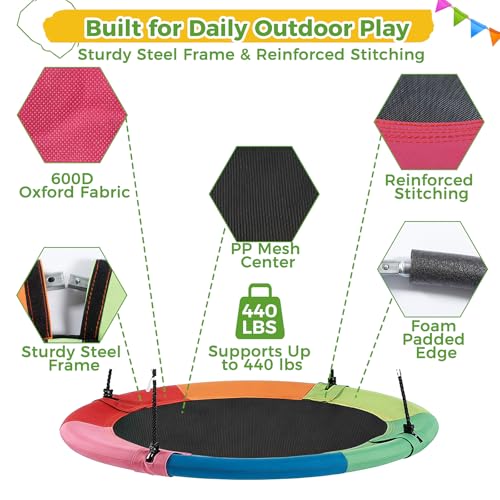 40 Inch Rainbow Saucer Tree Swing for Kids & Adults - Outdoor Fun