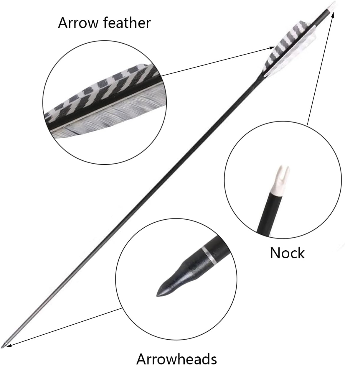 Skiennix 32 Inch Carbon Archery Arrows - Spine 400 with Removable Tips & 4 Inch Turkey Feathers | 6 Pack for Hunting & Target Practice