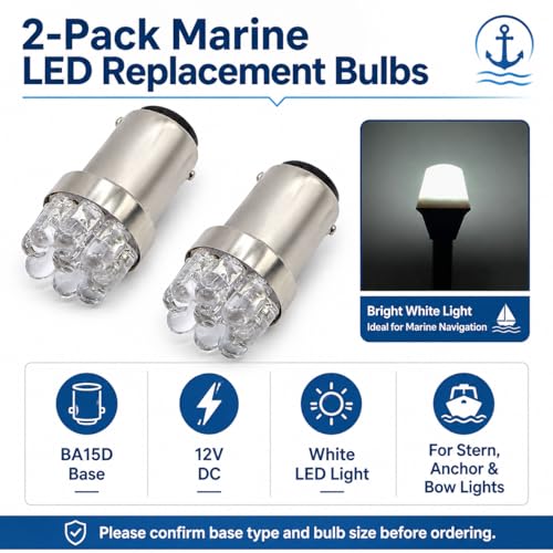 BA15D Marine LED Bulbs - 12V White Navigation Light Bulb Replacement, 2 Pack