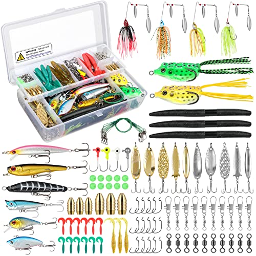 102Pcs Fishing Lures Kit with Tackle Box - All-in-One Saltwater & Freshwater Gear for Bass Trout & More