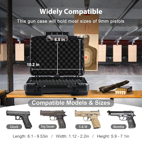 Lockable 9mm Gun Case with TSA Lock - Black Hard Shell Storage
