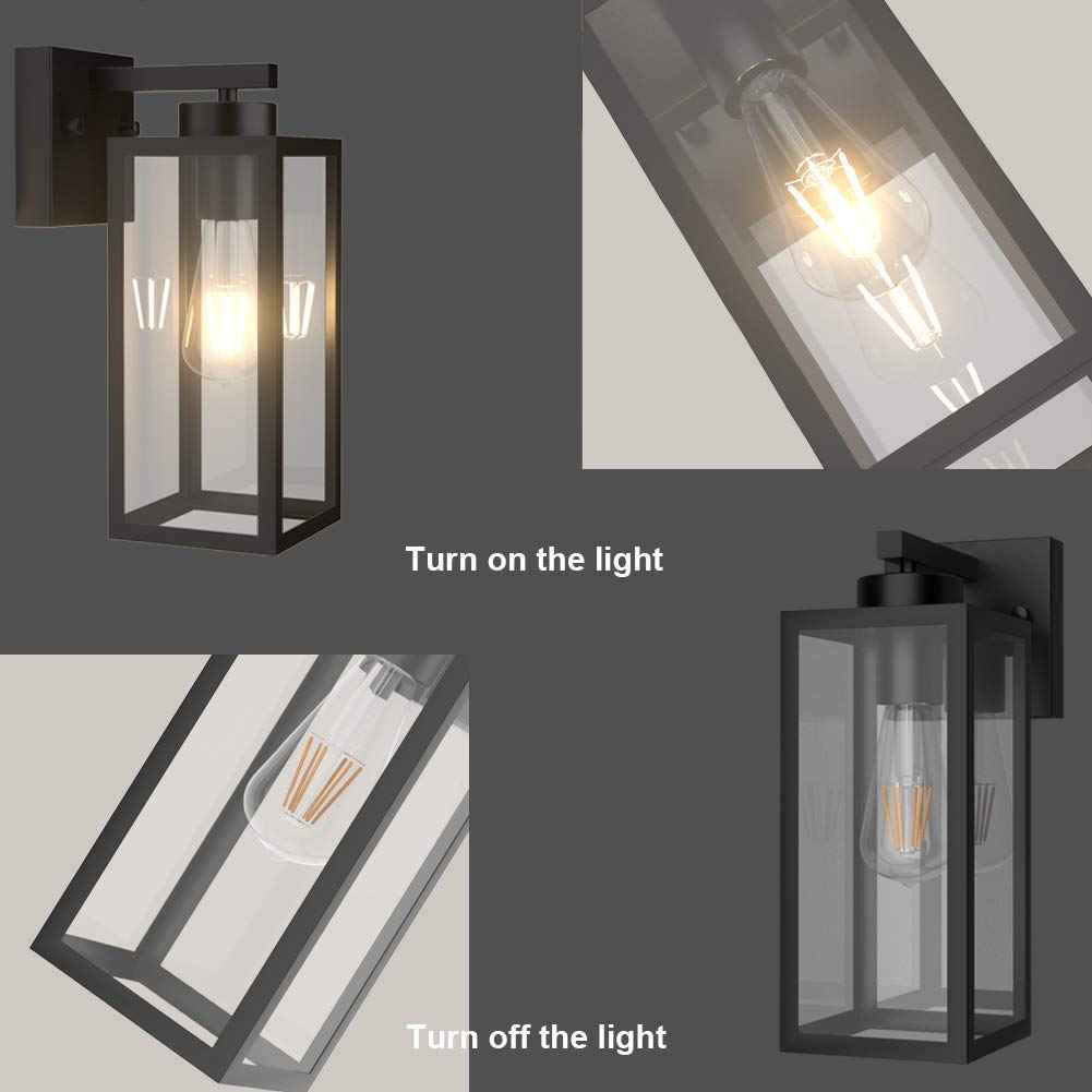 Tipace 2 Pack Outdoor Wall Lantern with Dusk to Dawn Sensor, Matte Black Sensor Exterior Light Fixtures,Exterior Wall Sconce with Clear Glass Shade(2700K E26 Bulbs Include)