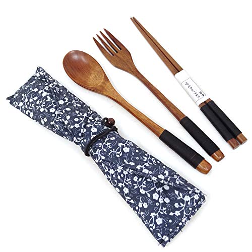 Eco-Friendly Wooden Flatware Set - 3PCS with Retro Pouch
