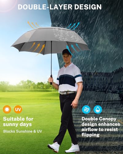 Gonex 72 Inch Windproof Auto Open Golf Umbrella with UV Protection - Grey