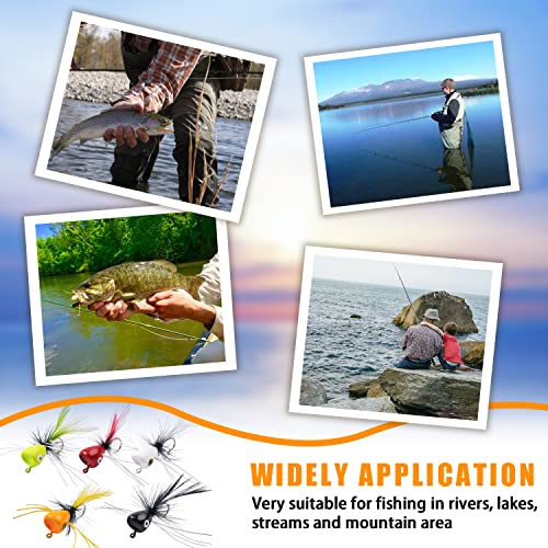 Bass Popper Flies Kit - 12 Pcs Orange Fishing Lures