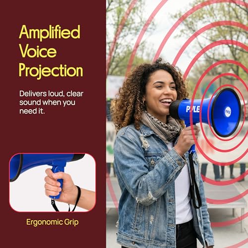 Pyle Rechargeable Blue Megaphone with Voice Recording, Siren & AUX Input - 30W, 1200-Yard Range
