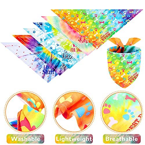 6 Pack Adjustable Tie Dye Dog Bandanas - Colorful Pet Scarves