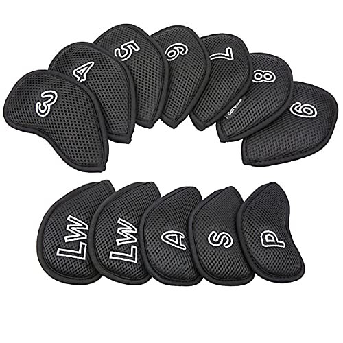 Golf Builder Mesh Iron Covers Set - 12 Pcs Black Golf Club Protection