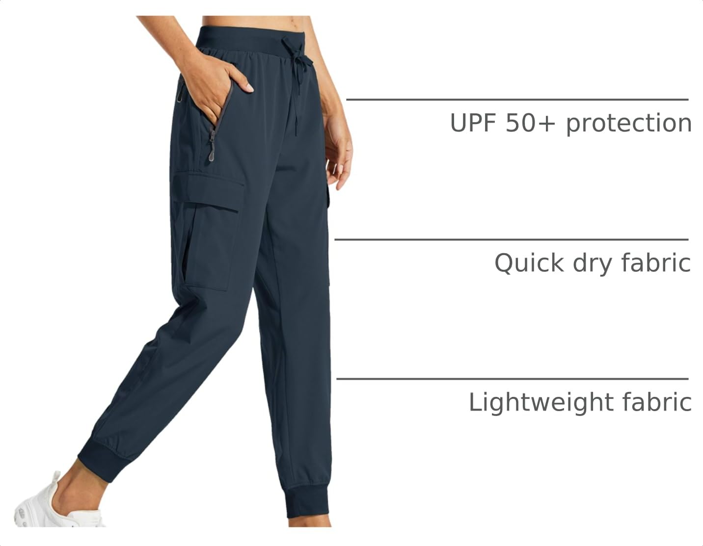 Libin Women's Cargo Joggers Lightweight Quick Dry Hiking Pants Athletic Lounge Casual Travel Petite, Navy XL