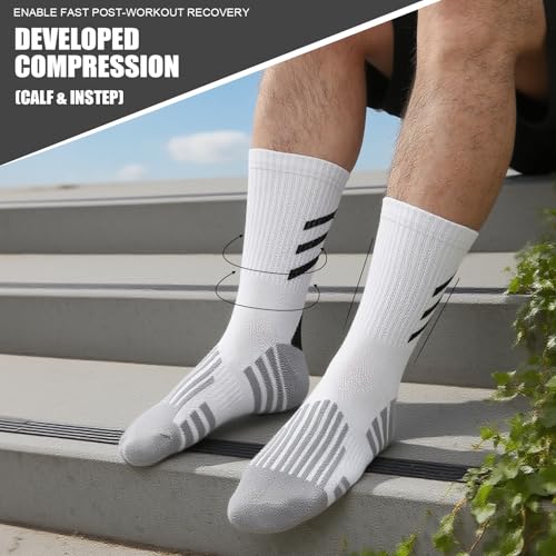 Compression Athletic Crew Socks - 3 Pairs in Black, White, Gray