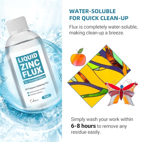 8OZ Liquid Solder Flux for Stained Glass, Handy Soldering Flux with Flux Brush, Stained Glass Paint Supplies Kit & Starter Tools, Easy Clean Up, 237ml