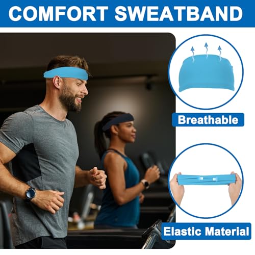 PATIKIL Light Blue Sports Headbands for Men & Women, Sweat Absorbing Running Bands, Pack of 3