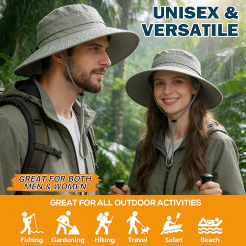 Waterproof Wide Brim Boonie Hat - UPF 50+ Sun & Rain Protection - One Size, Beige
