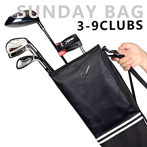 Portable Golf Sunday Bag - Carry 3-9 Clubs, 6 Pockets, Adjustable Sling Strap - Black
