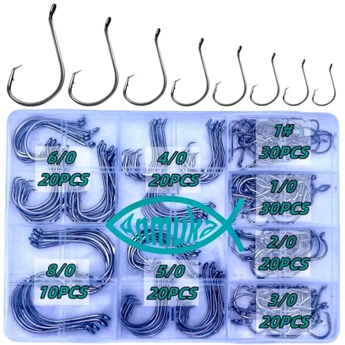 Anmuka Black 170Pcs Circle Hooks Set 1-8/0 Size Kit Saltwater & Freshwater