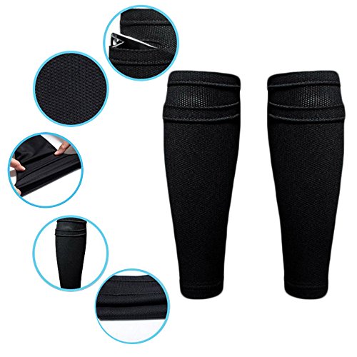 Youth Soccer Shin Guard Sleeves - Black Protective Leg Sleeves with Pouch