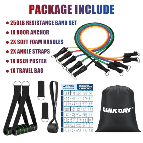WIKDAY 250 lb Resistance Bands with Handles – All-in-One Home Gym Kit for Beginners