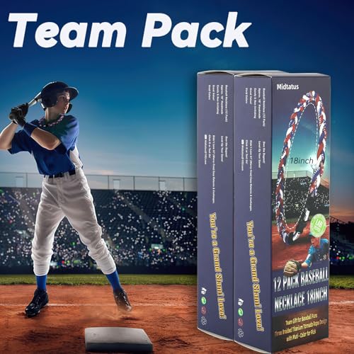 Pack of 12 Baseball Necklaces - 18 Inch Multi-Color Rope Design