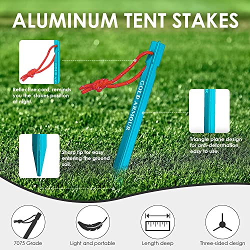 Heavy Duty Tent Stakes - 12 Pack Lightweight Aluminum Pegs - Blue