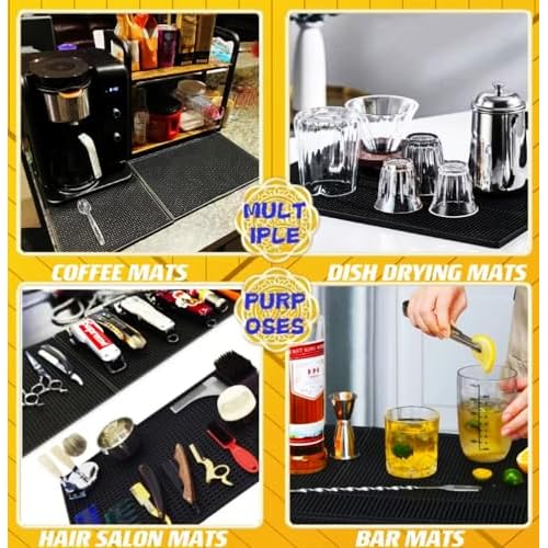 3Pack Rubber Bar Mat Thick Rubber Bar Service Spill Bar Mats for Home Bar or Restaurant Nonslip Flexible Barber Mats for Clippers (24" x 12" x 0.3"+18" x 12" x 0.3"+12" x 6" x 0.3")