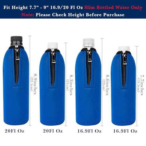 Insulated Water Bottle Sleeve for 16.9/20 Fl Oz Bottles - Neoprene Cover with Lockable Zipper, Blue