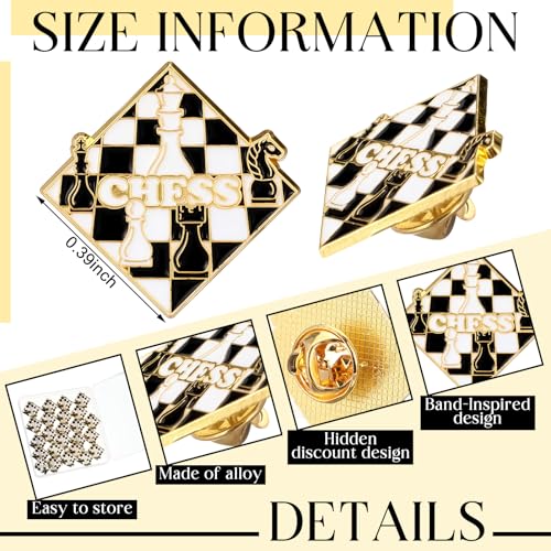 24 Pack Chess Pins with Butterfly Clasp - Black & White Gift Box