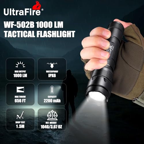 ULTRAFIRE WF-502B Tactical Flashlight with Holster,1000 Lumen Single Mode Flashlight,Bright Police Flashlight with Holster for Duty Belt