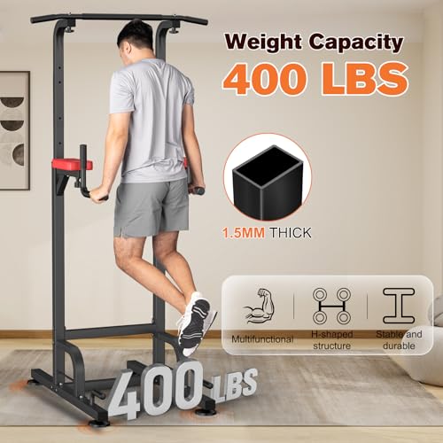 Free Standing Power Tower Pull Up Bar - Multi-Function Home Gym - Red