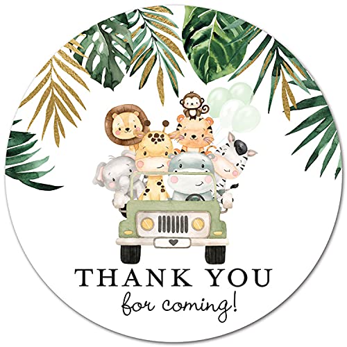 2" Round Safari Animals Thank You Party Favor Stickers – Set of 40