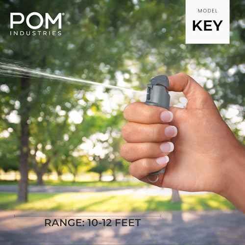 POM Pepper Spray Keychain, Quick Key Release for Instant Access, Flip Top Safety, Maximum Strength OC Formula with UV Marking Dye, 25 Bursts, 10 ft Range, 0.5 fl oz