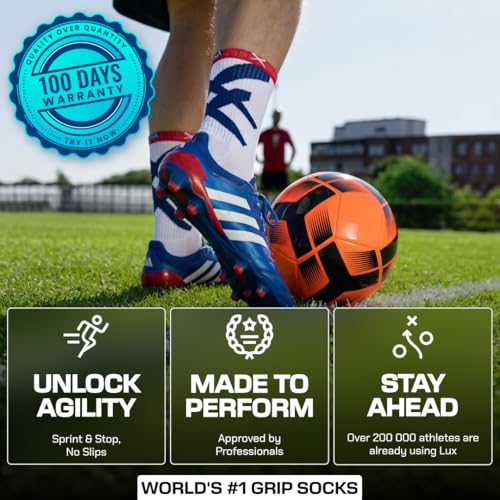 LUX Sports Soccer Grip Socks Medium White, Red & Blue - USA Calf Support