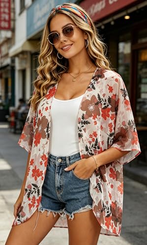 Womens Floral Kimono Cardigan Cover Up - X-Large Khaki
