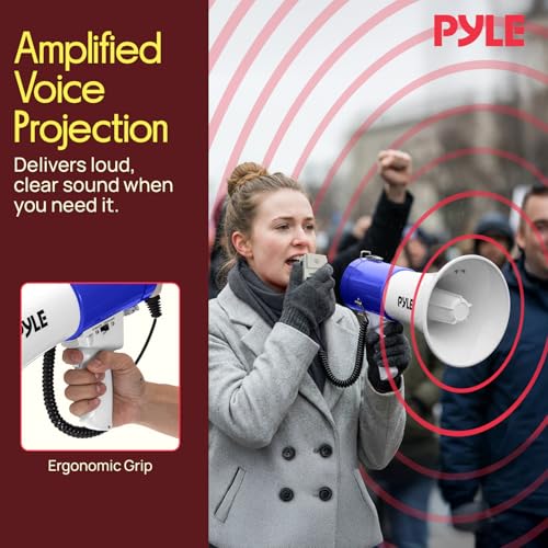 Blue Pyle 50W Portable Megaphone Bullhorn with Bluetooth & Recording