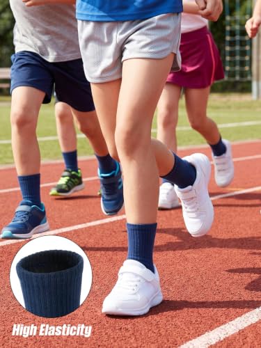 Kids Crew Socks - Combed Cotton, Unisex, 5 Pairs, Small, Navy Blue