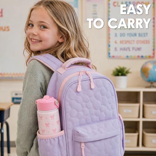 SANDJEST Bow Kids Water Bottle 12oz Insulated Stainless Steel Pink Bow - Variation 1