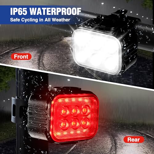 WORKPRO Black Rechargeable Bike Lights Set 8+13 Modes Waterproof Head & Tail