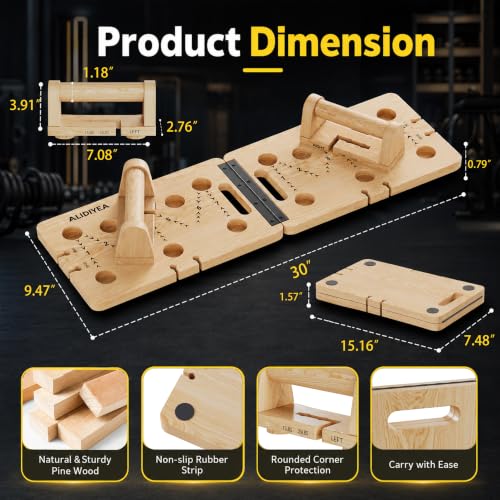 Adjustable Wooden Push Up Board with Resistance Bands - 350lbs Capacity