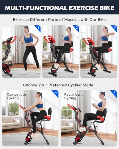 Folding Magnetic X-Bike - Upright Exercise Bike, Flame Red