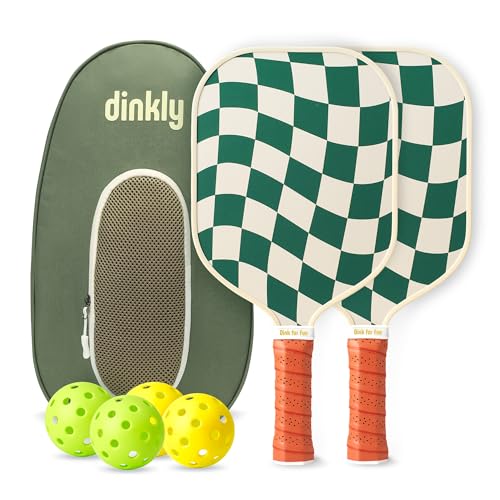 Pickleball Paddle Set - 2 Graphite Rackets with Carry Bag - Wave Check Dark Green