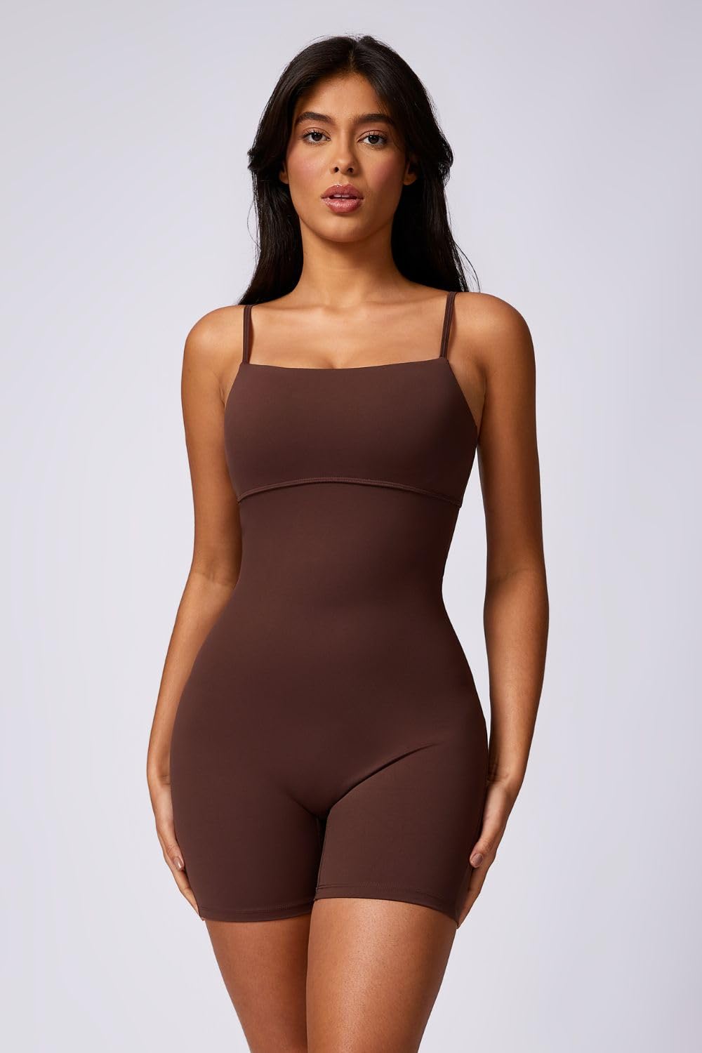QINSEN Women's One Piece V Back Scrunch Butt Jumpsuits Bodycon Spaghetti Strap Backless Jumpsuit Stretch Workout Romper
