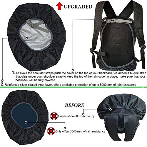 Waterproof Backpack Rain Cover with Anti-Slip Strap - Black 15-25L