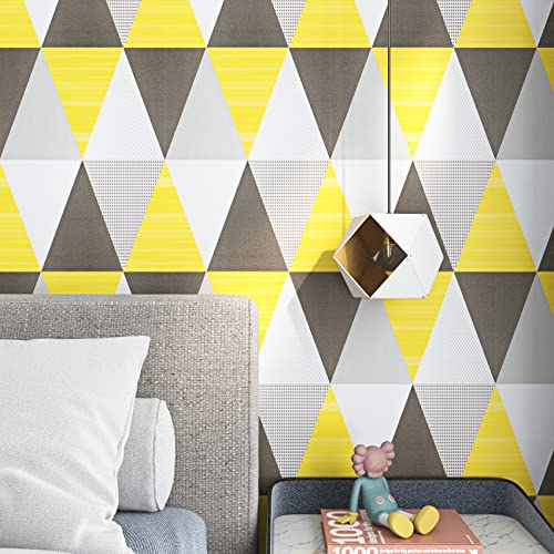 ReWallpaper Removable Geometric Yellow Wallpaper Peel and Stick Contact Paper for Bathroom Living Room Art Deco Wallpaper Pull and Stick on Wall Paper Roll for Bedroom Adults Kids Boys Girls 17.7X79