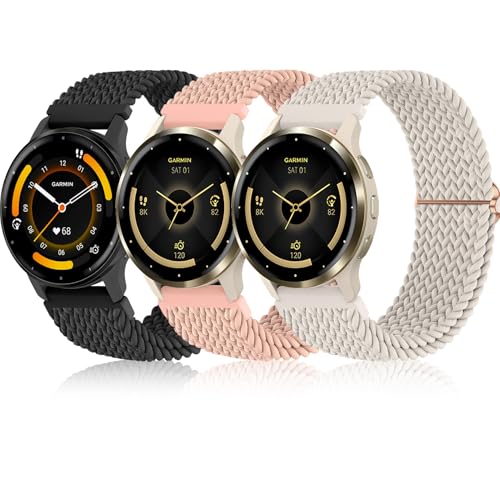 Garmin Venu 41mm Compatible Braid Bands - Apricot, Black, Pink
