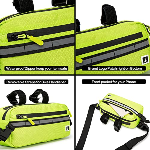 Waterproof Bike Handlebar Bag with Reflective Strips - Neo Green