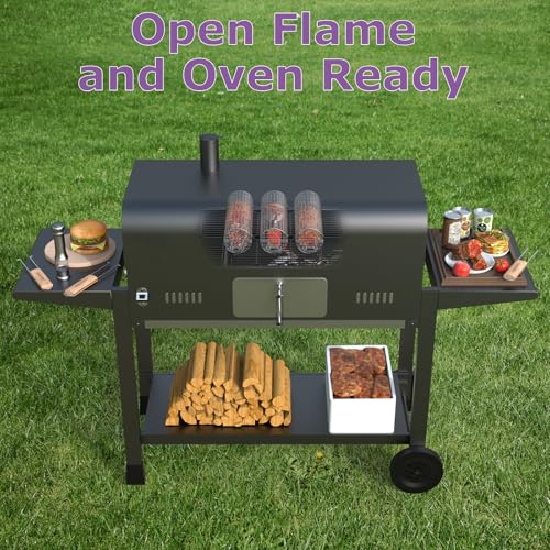 GAUYEBY 2PCS Rolling Grill Basket Set with Removable Handles, Octagon & Round Stainless Steel BBQ Nets for Meat, Shrimp, Vegetables