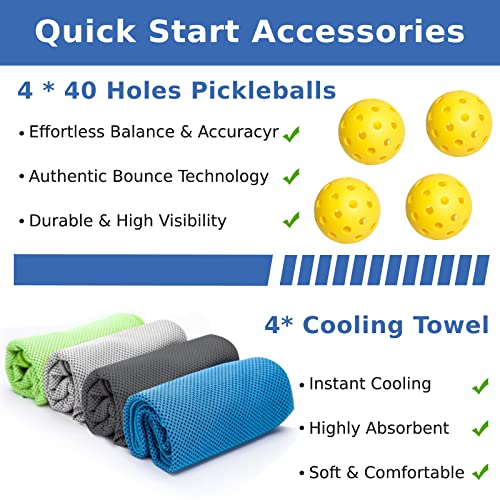 Premium Pickleball Paddle Set - 4 Wood Paddles, 4 Balls & Towels