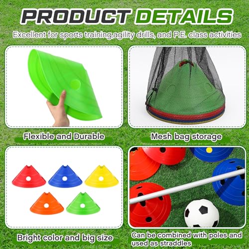 Jumbo Soccer Training Cones Set - 20 Bright Discs in 5 Colors