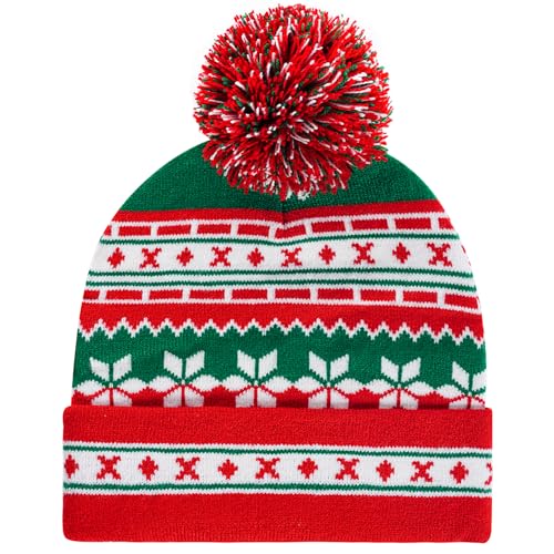 Red Beanie with Pom Pom - Winter Knit Hat for Men & Women