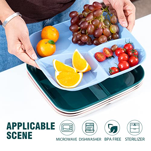 Colorful Square Unbreakable Divided Plates 10 Inch - 5 pcs Kids & Adults