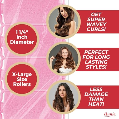 Soft Foam Hair Rollers - 1 1/4 Inch X-Large Heatless Curlers, Pink, 8 Count